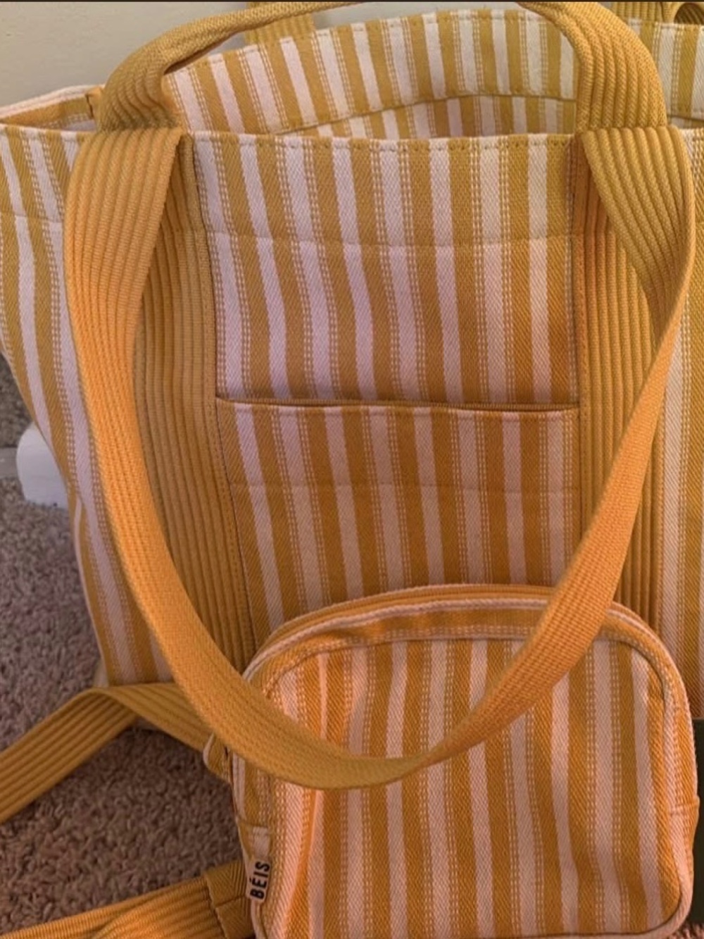 BEIS honey striped vacation tote